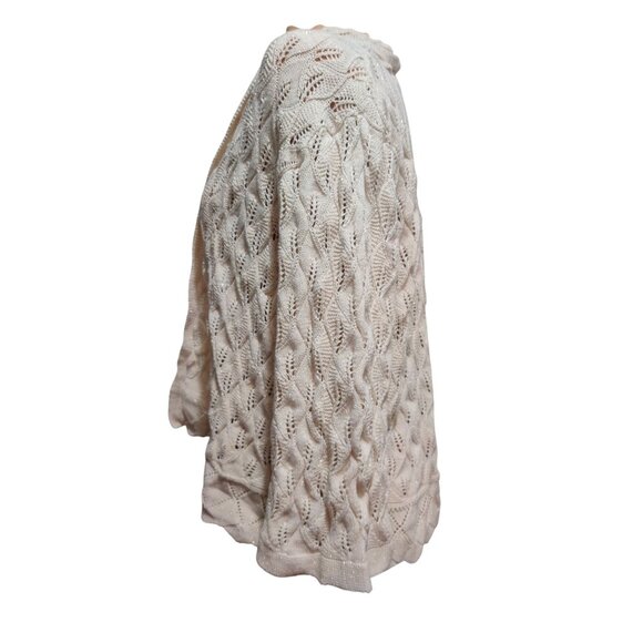 JM Collection XL Petite Sweater Cream Metallic Open Knit Cardigan 3/4 Sleeve - Picture 13 of 14